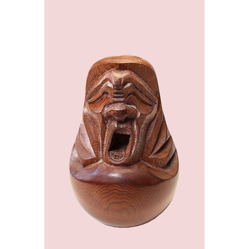 Vintage Japanese Yawning Daruma Bodhidharma 4" Hand Carved Wood Akubi Figure